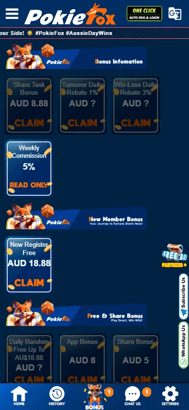 Pokiefox Casino promotions area on mobile